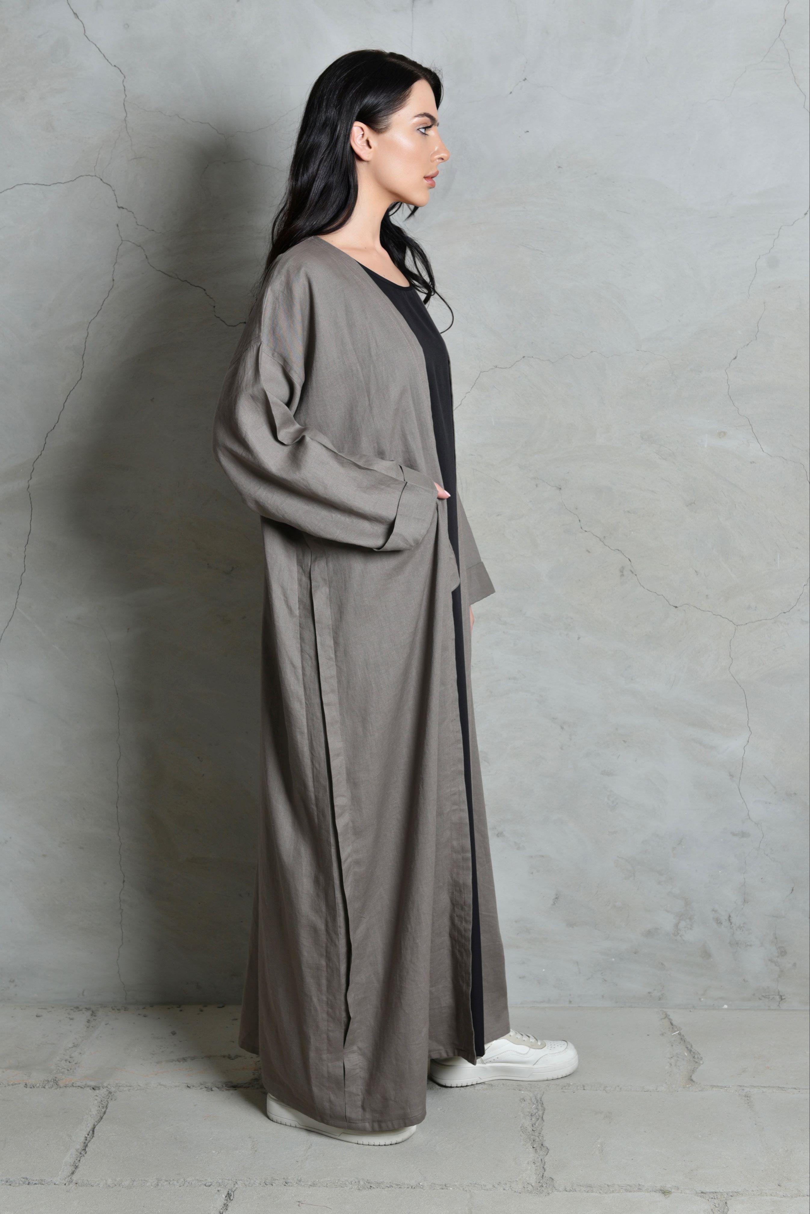 Grey linen Abaya