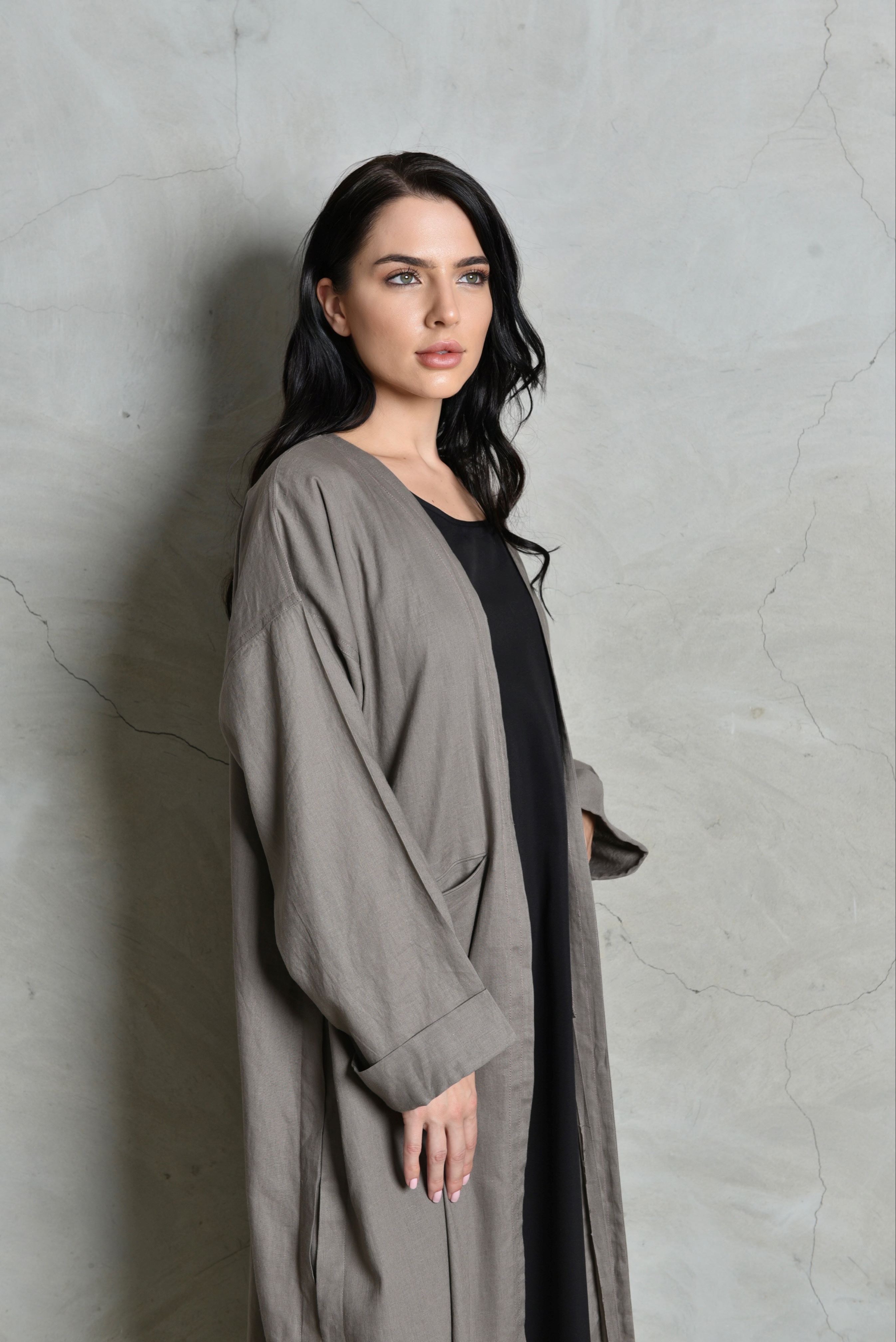 Grey linen Abaya